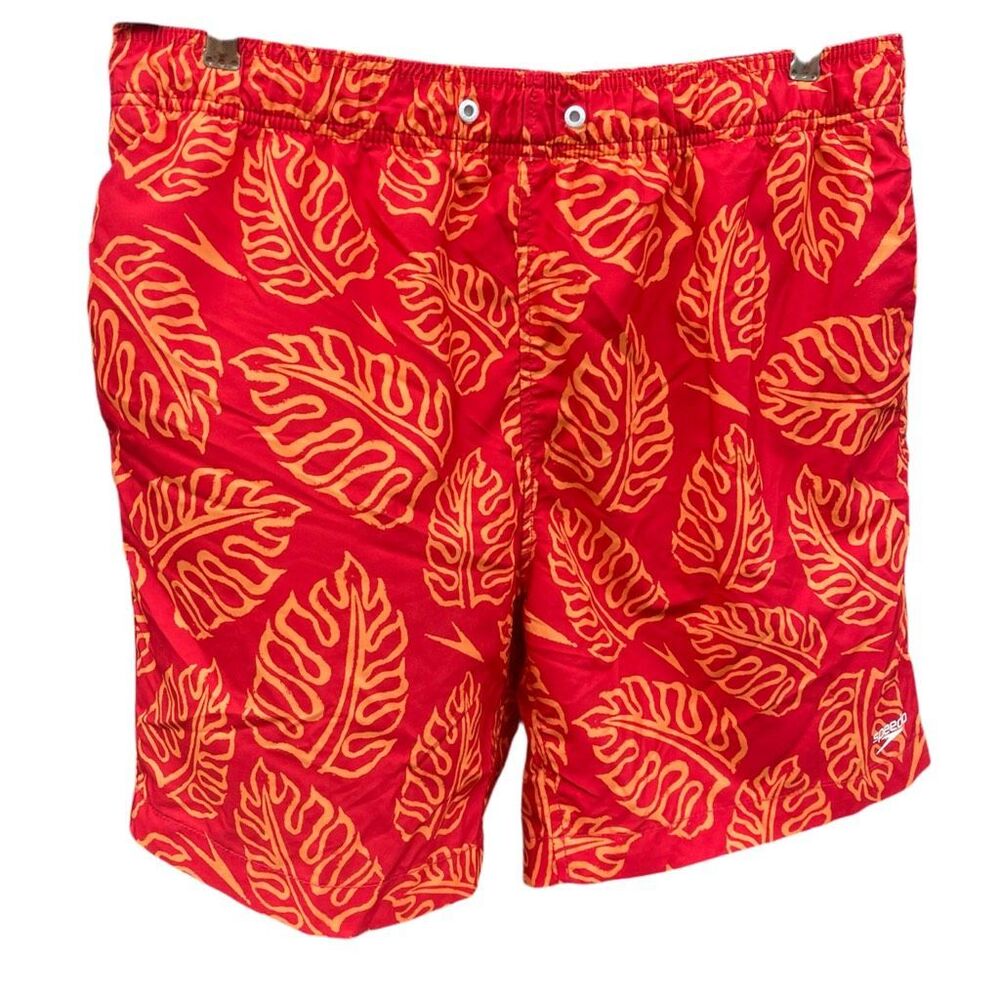 Speedo size L leaf print red orange swim trunks